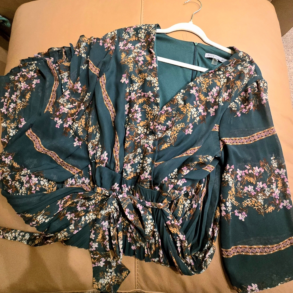 Danny & Nicole Women's Floral Long Sleeve Dress - Green and Pink Flowy Size 18